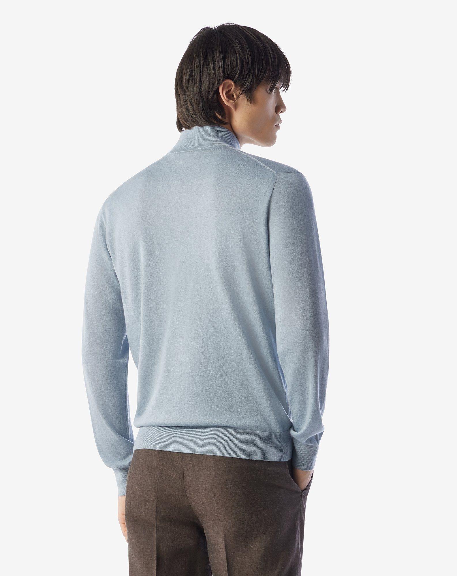 Light blue silk and cashmere full zip knitwear - 3