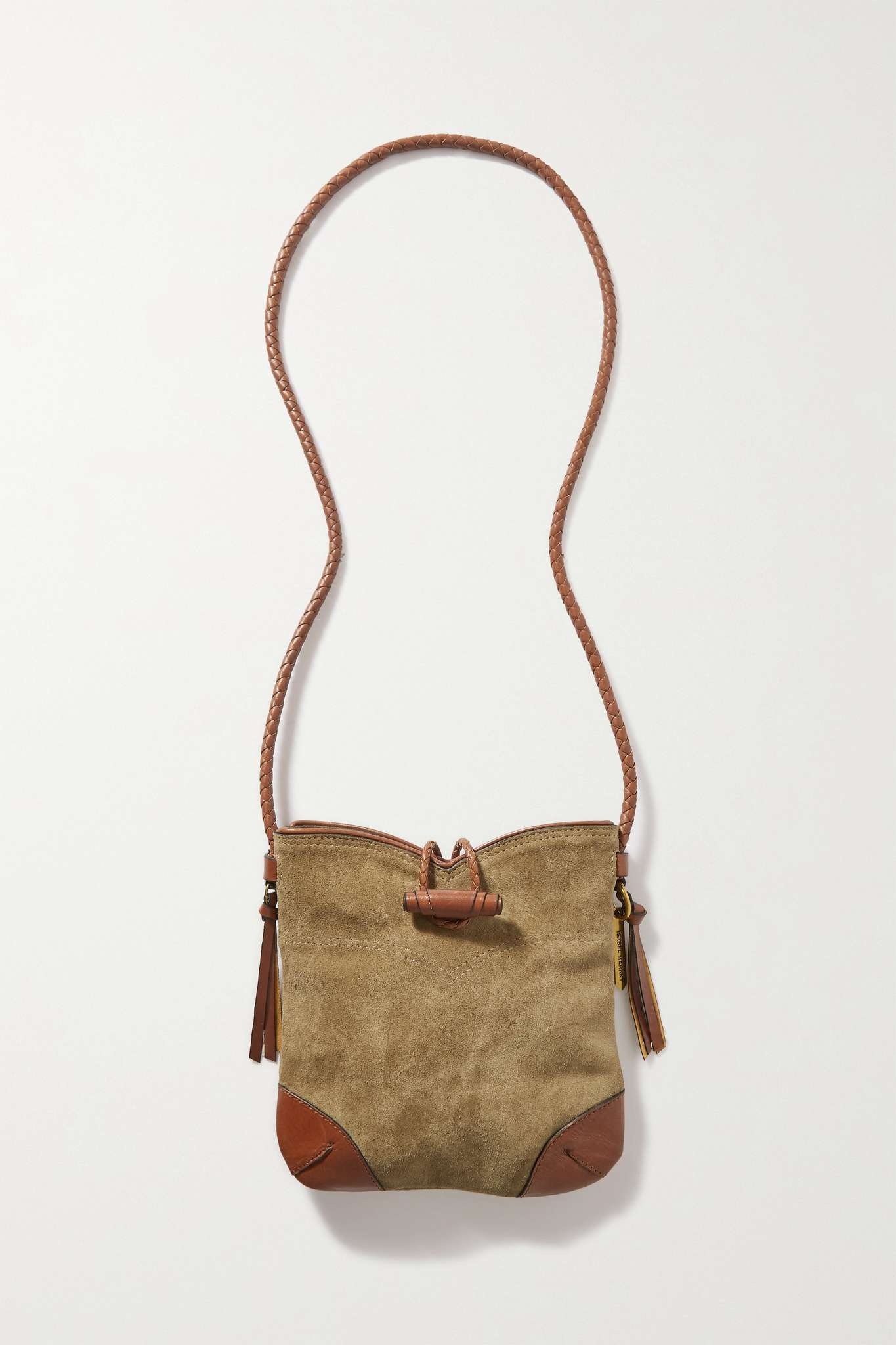 Taggy mini leather-trimmed suede shoulder bag - 1