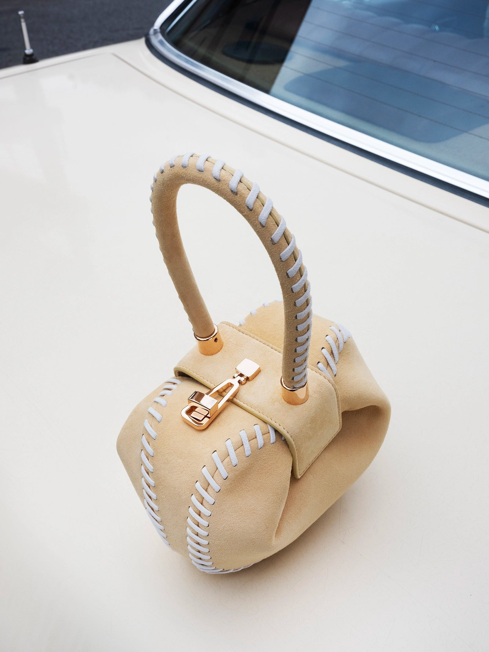 Whipstitch Demi Bag in Nude Suede - 8