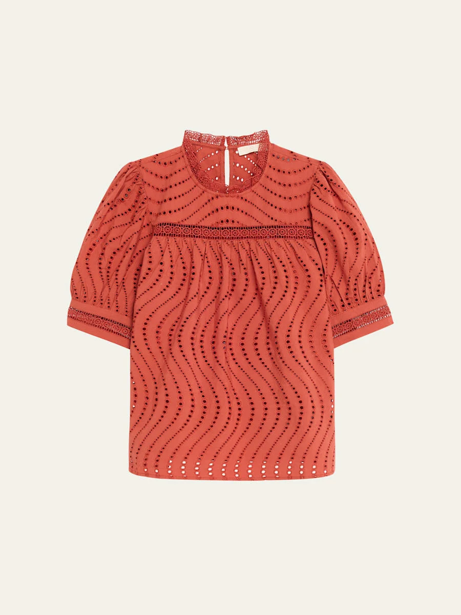 Virginia Lace Eyelet Short-Sleeve Blouse - 1