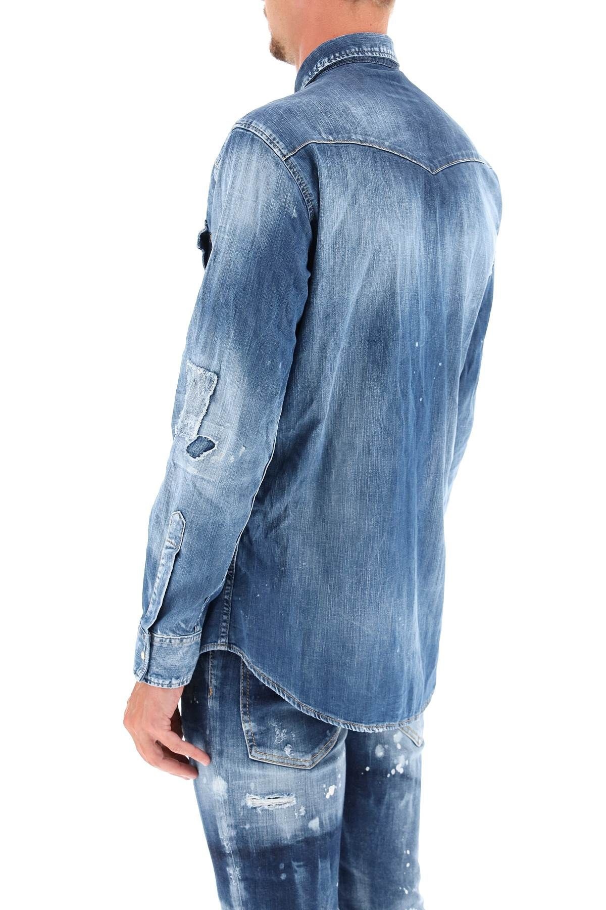 DESTROYED DENIM SHIRT - 4