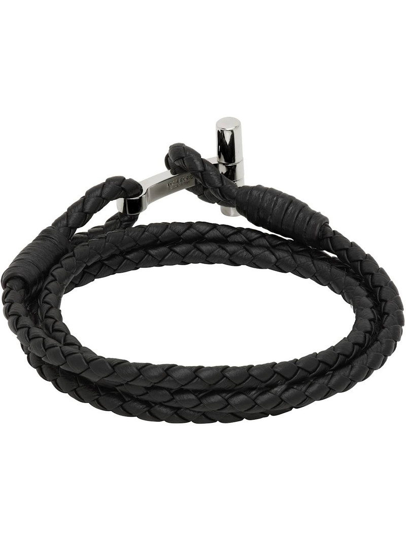 TOM FORD Braided Leather T Bracelet outlook