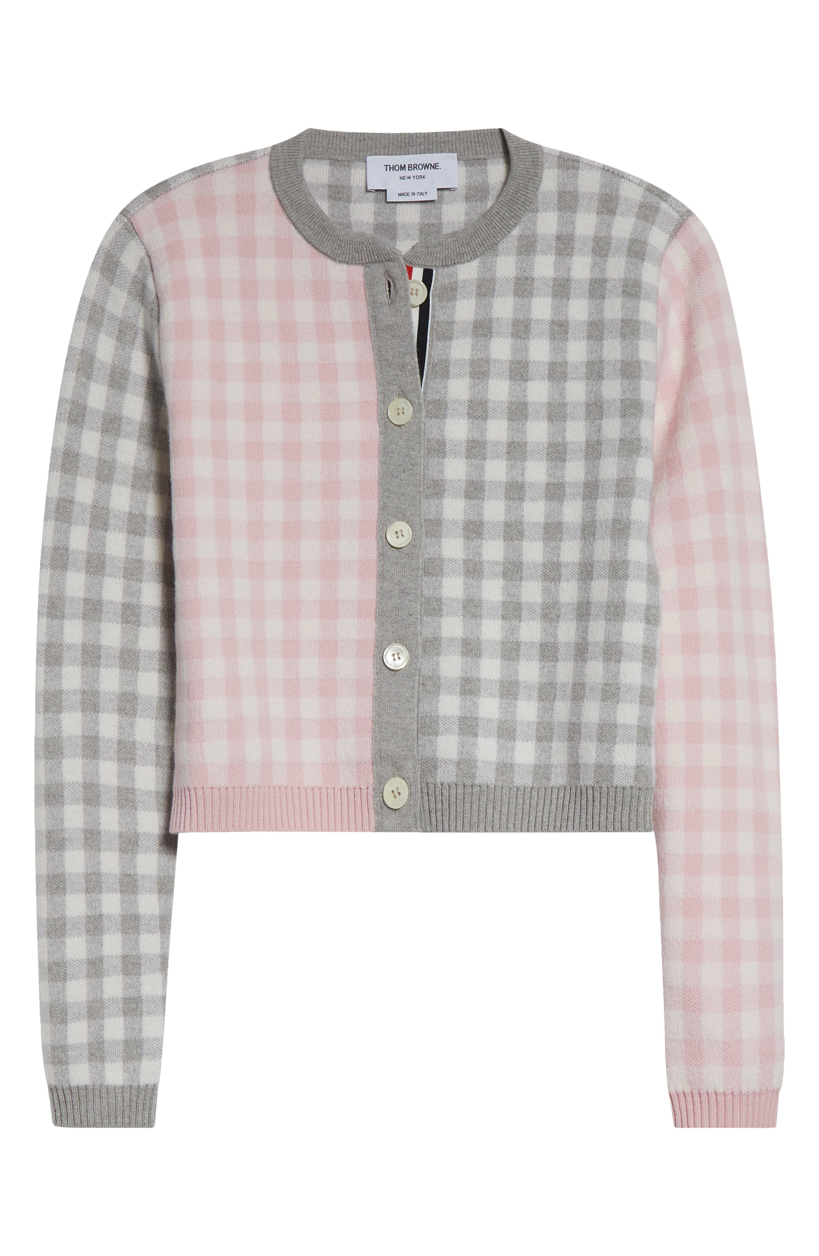 Thom Browne Fun-Mix Gingham Check Bird's Eye Wool Blend Cardigan in Seasonal Combo at Nordstrom - 6