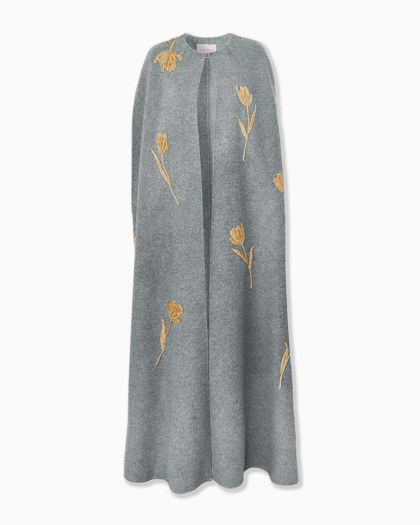 Tulip-Embroidered Long Cape - 1