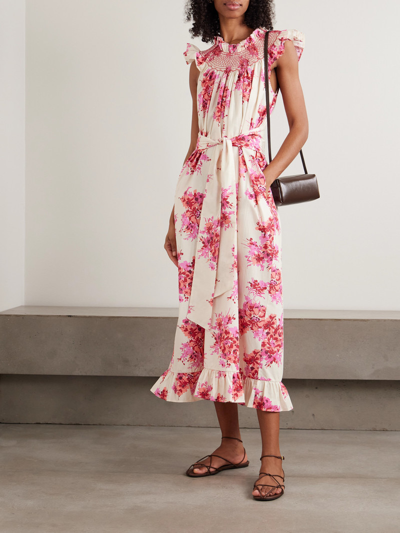 LORETTA CAPONI Delfina Ruffled Smocked Floral-print Cotton Maxi Dress outlook