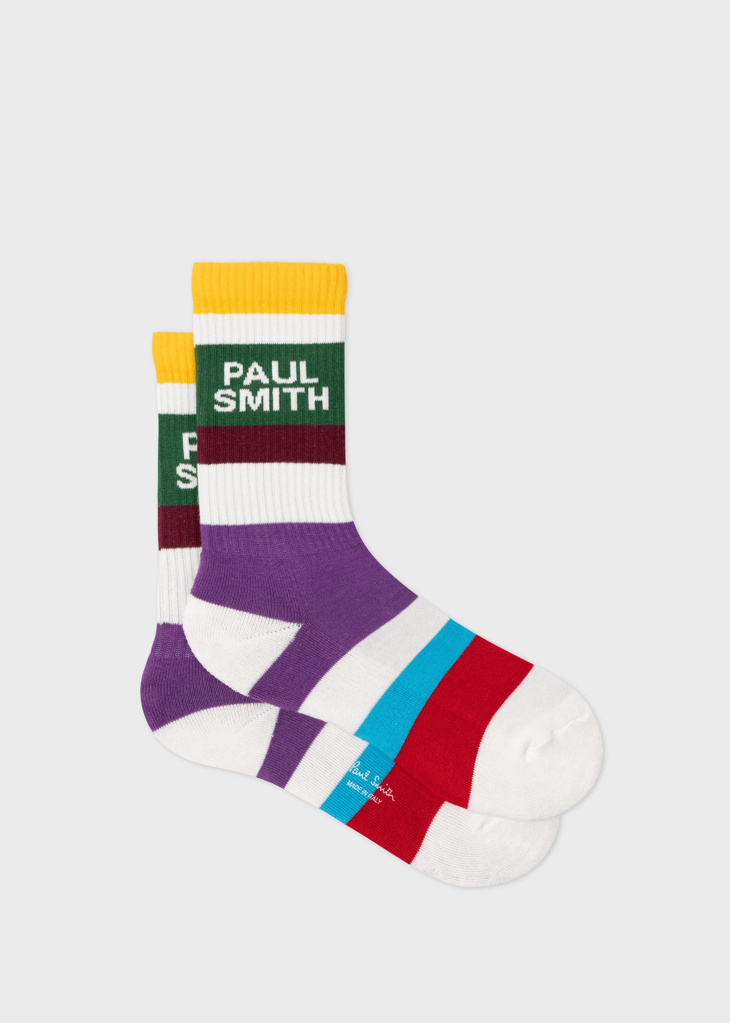 White Multi-Stripe Logo Ribbed Socks - 1