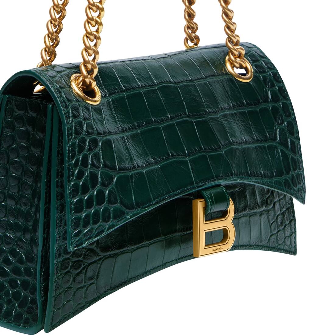 Women's Crush Small Chain Bag Crocodile Embossed in Forest Green - 11