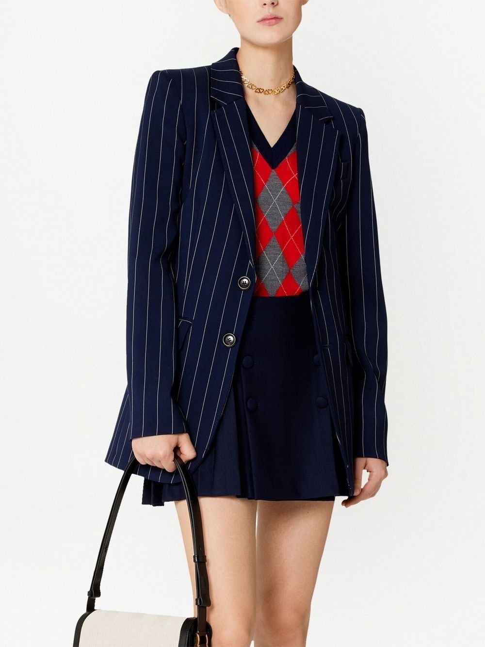 striped single-breasted blazer - 3