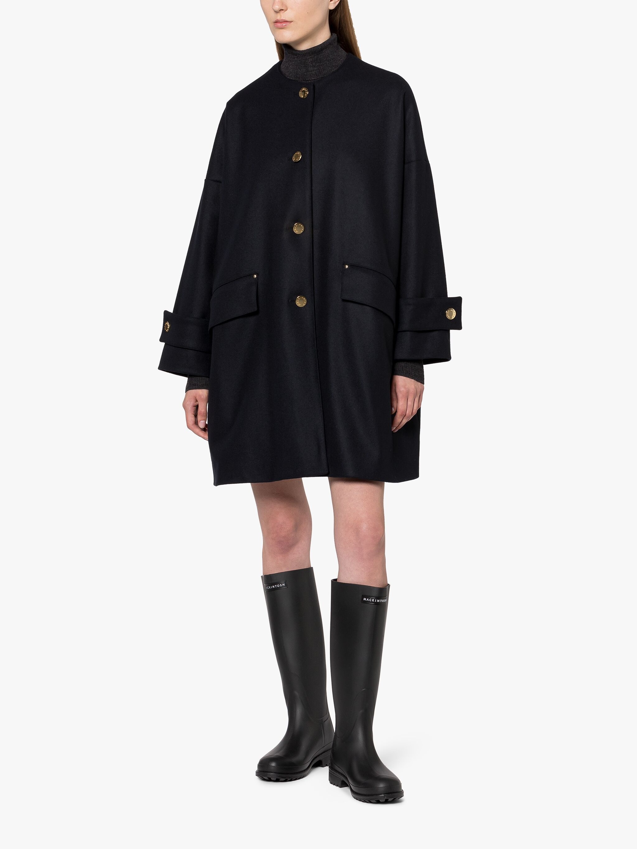 HUMBIE NAVY WOOL COLLARLESS COAT - 2