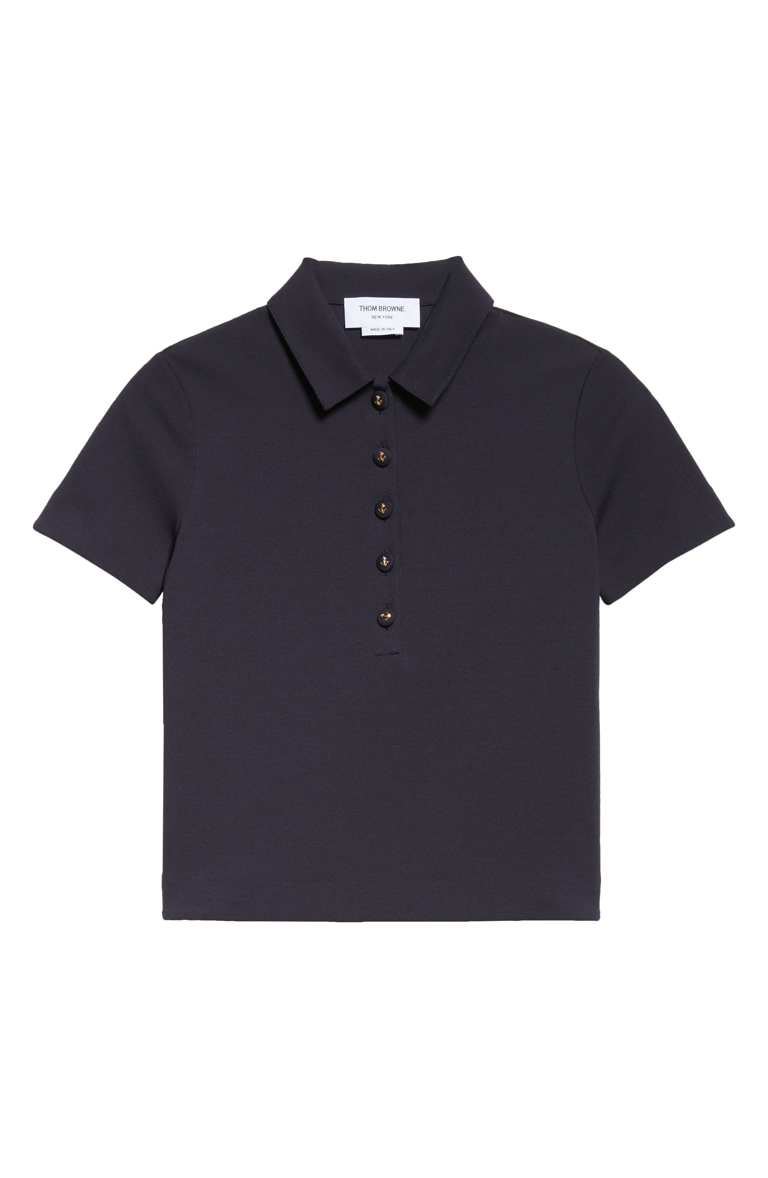 Thom Browne Milano Knit Cotton Polo with Anchor Embossed Buttons in Navy at Nordstrom - 5