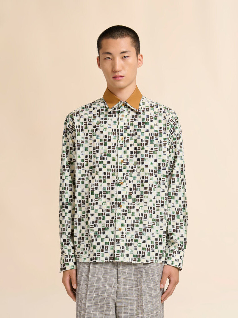 Marni CREAM POPLIN SHIRT WITH GREEN RHYTHMS PRINT outlook