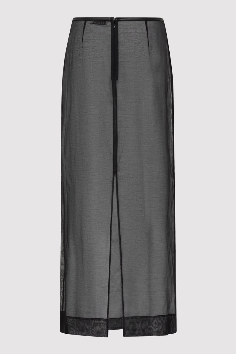 Sheer Leather Trim Skirt - Black - 6