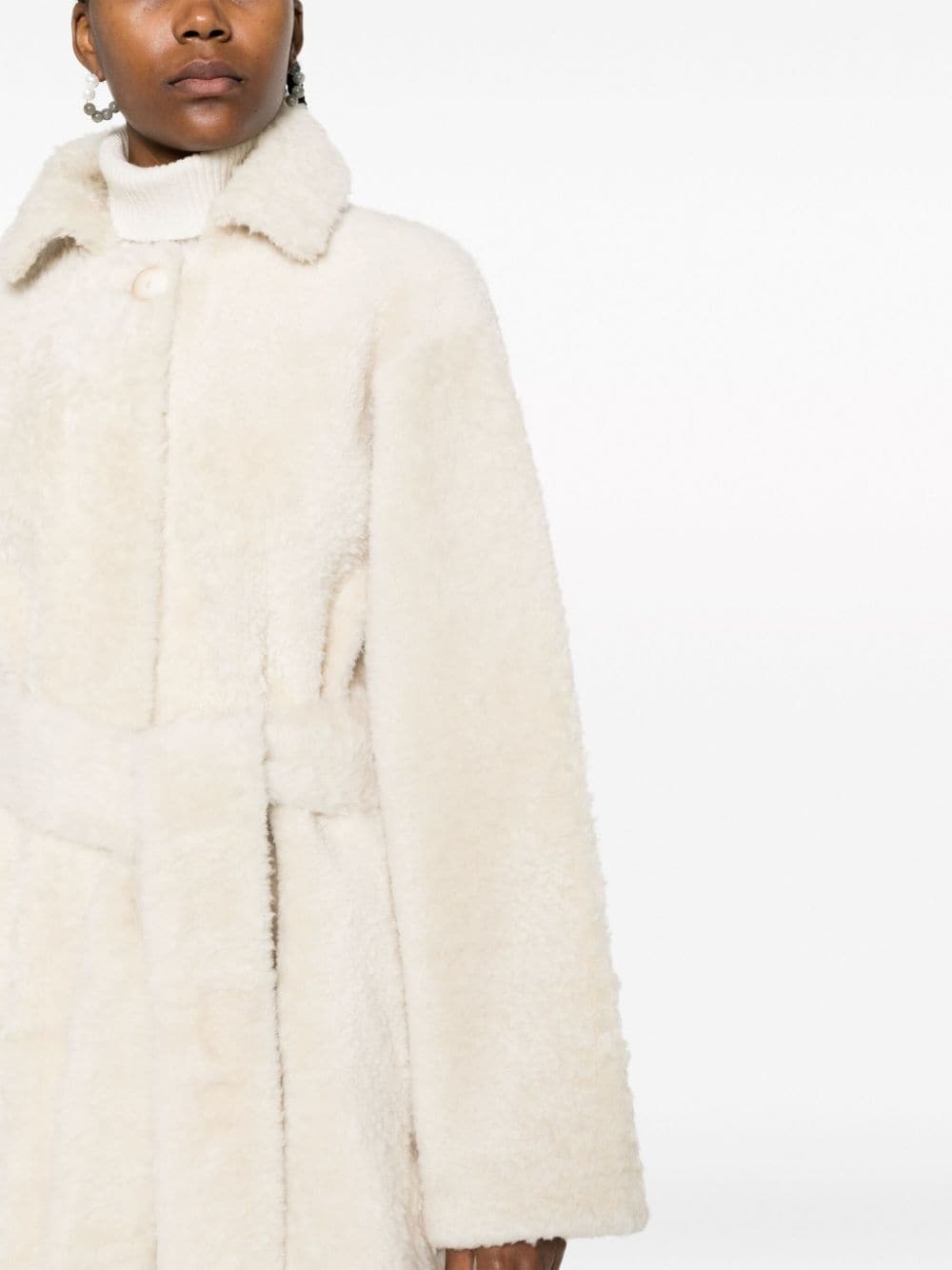 belted shearling coat - 5