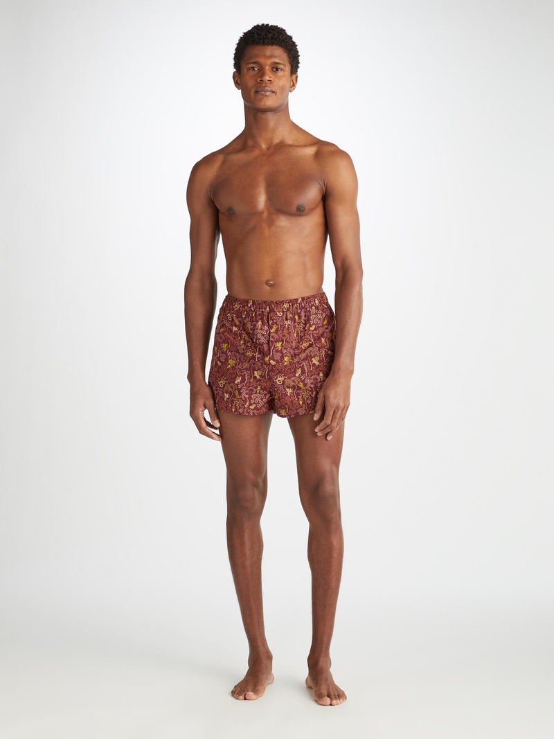 Men's Modern Fit Boxers Ledbury 74 Cotton Batiste Burgundy - 5