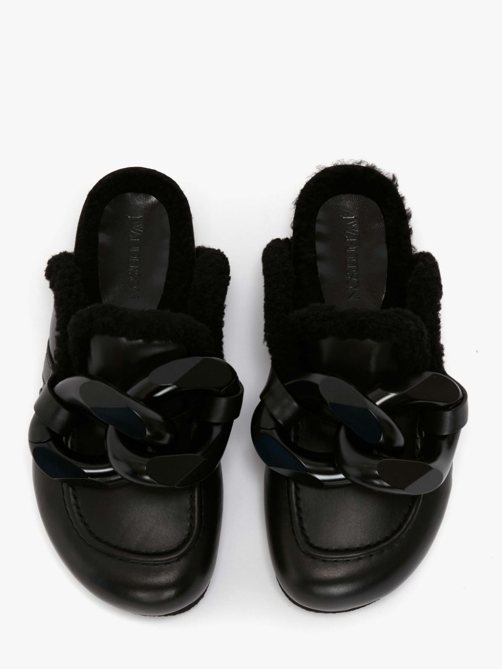 SHEARLING CHAIN LOAFER MULES - 4
