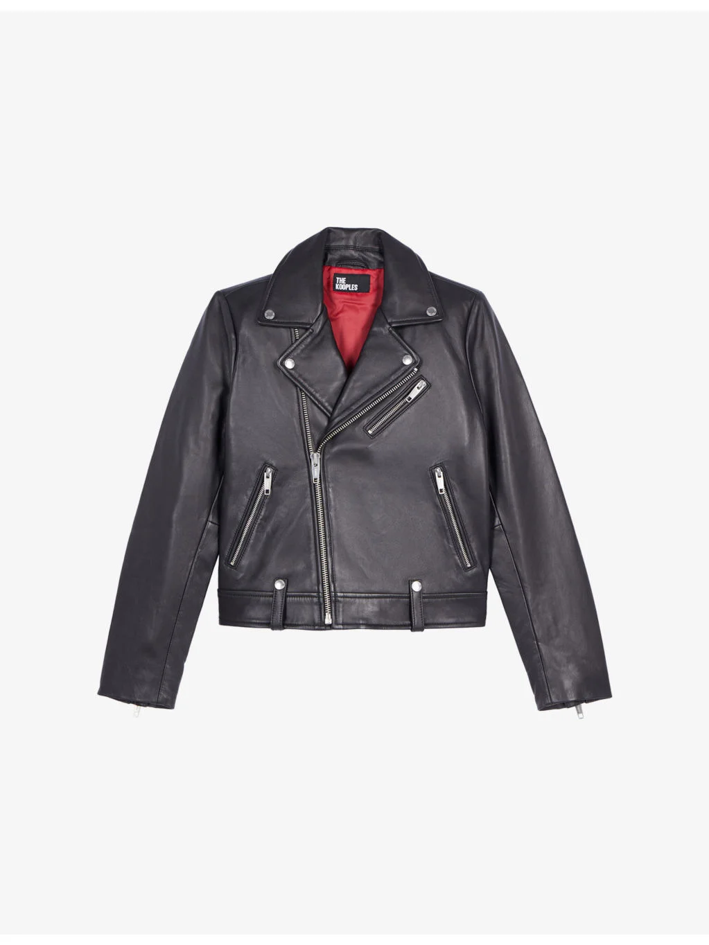 Asymmetric-fastened lambskin-leather biker jacket - 1
