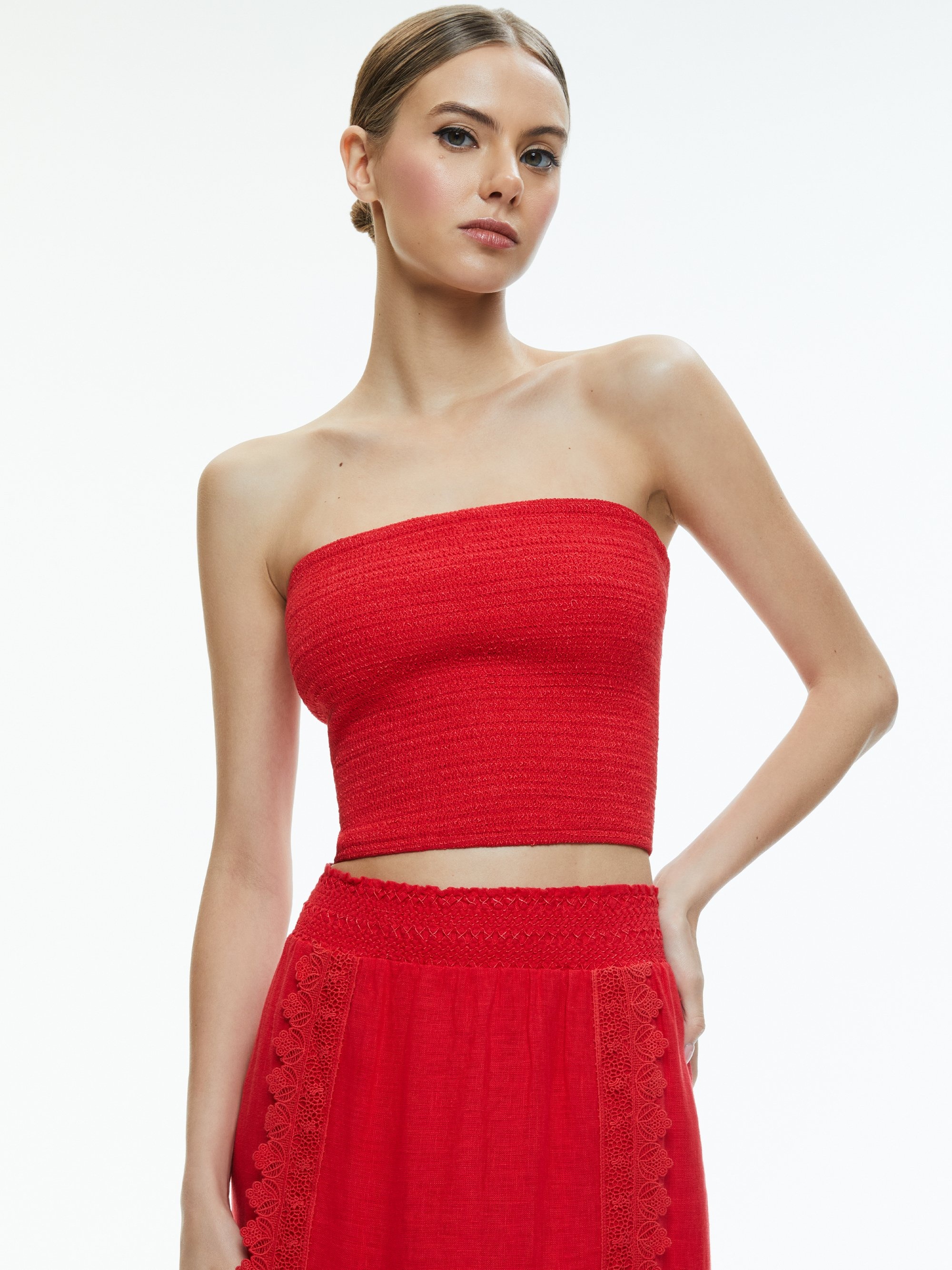 PENELOPE SMOCKED STRAPLESS CROP TOP - 2