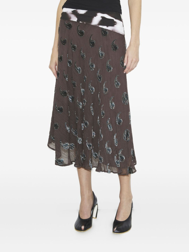 paisley-pattern asymmetric midi skirt 4