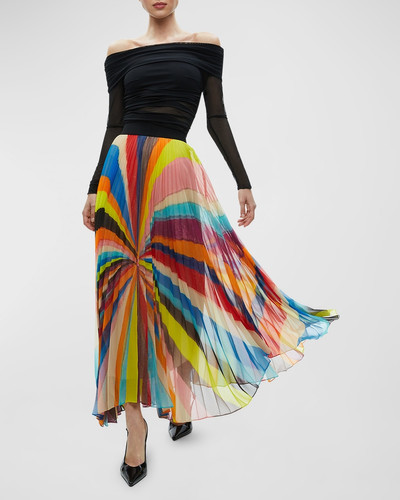 Alice + Olivia Pomelo Stripe Katz Pleated Maxi Skirt outlook