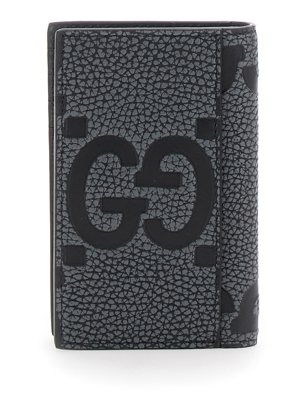 Gucci Men 'Jumbo' Grey Card Holder With Maxi Double G Logo On The Front In Grained Leather Man - 4