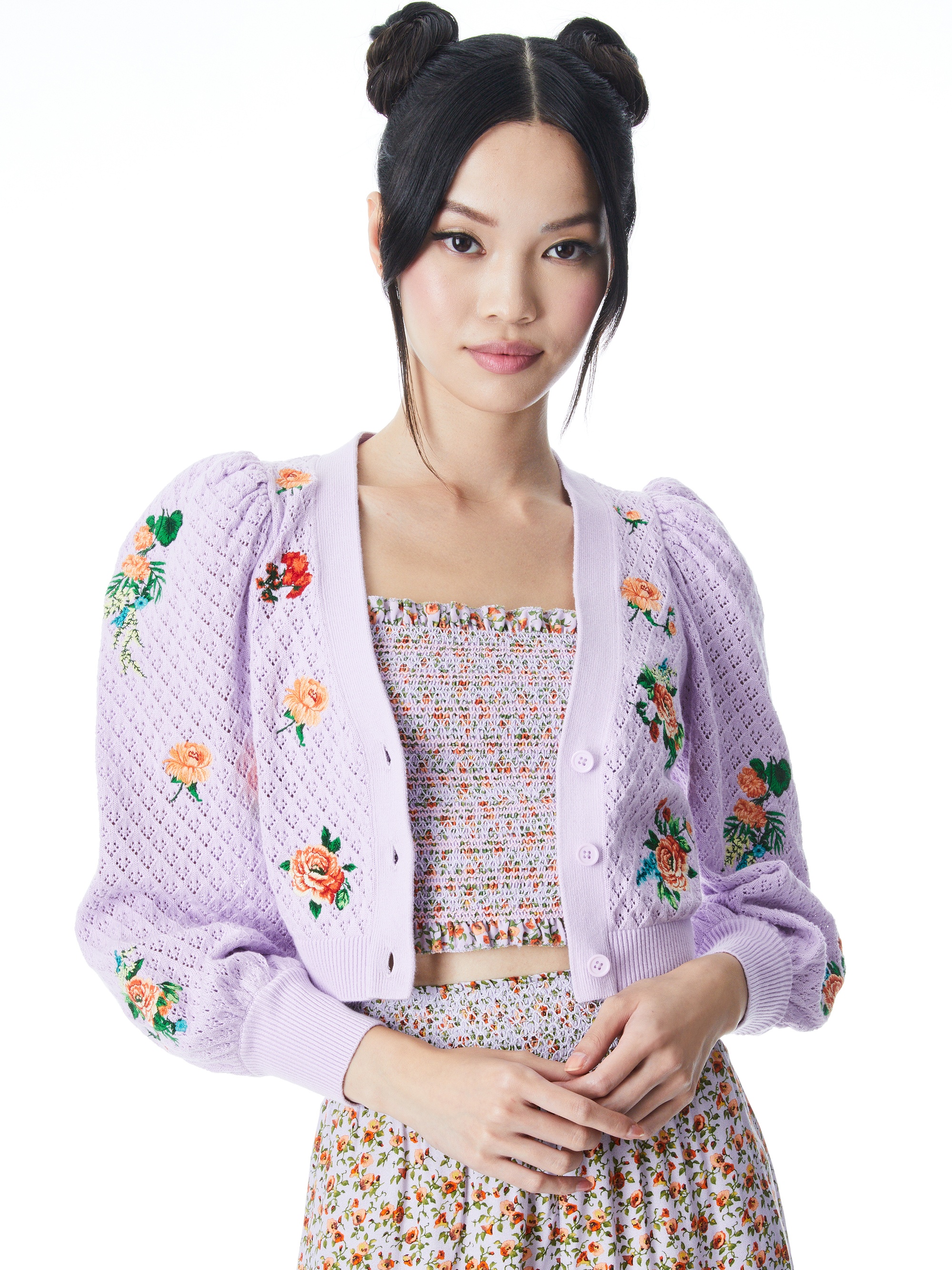 MORITA FLORAL PUFF SLEEVE CARDIGAN - 1