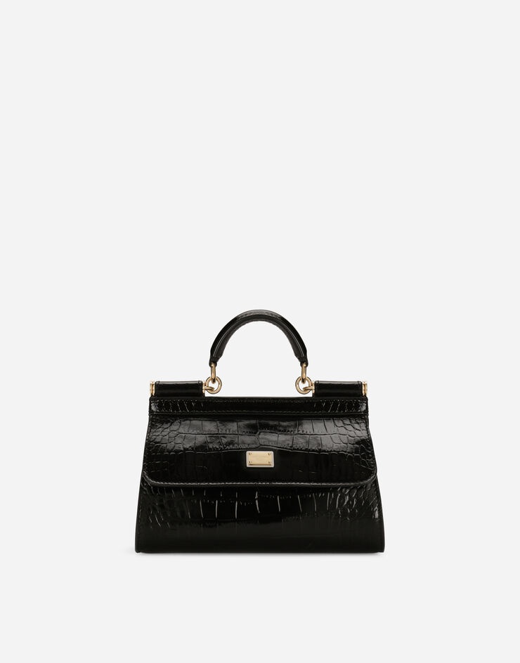 Small double-face Sicily bag in crocodile-print calfskin and leopard-print polished calfskin - 1