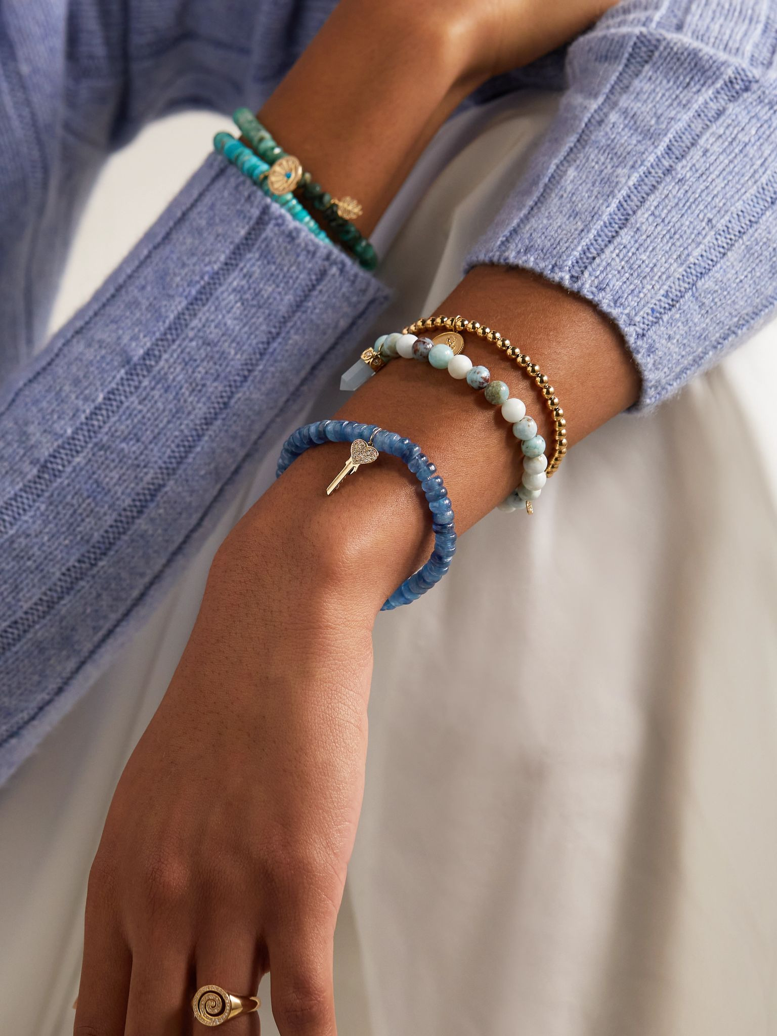 Mini Heart Key 14-karat gold, kyanite and diamond bracelet Gold - 5