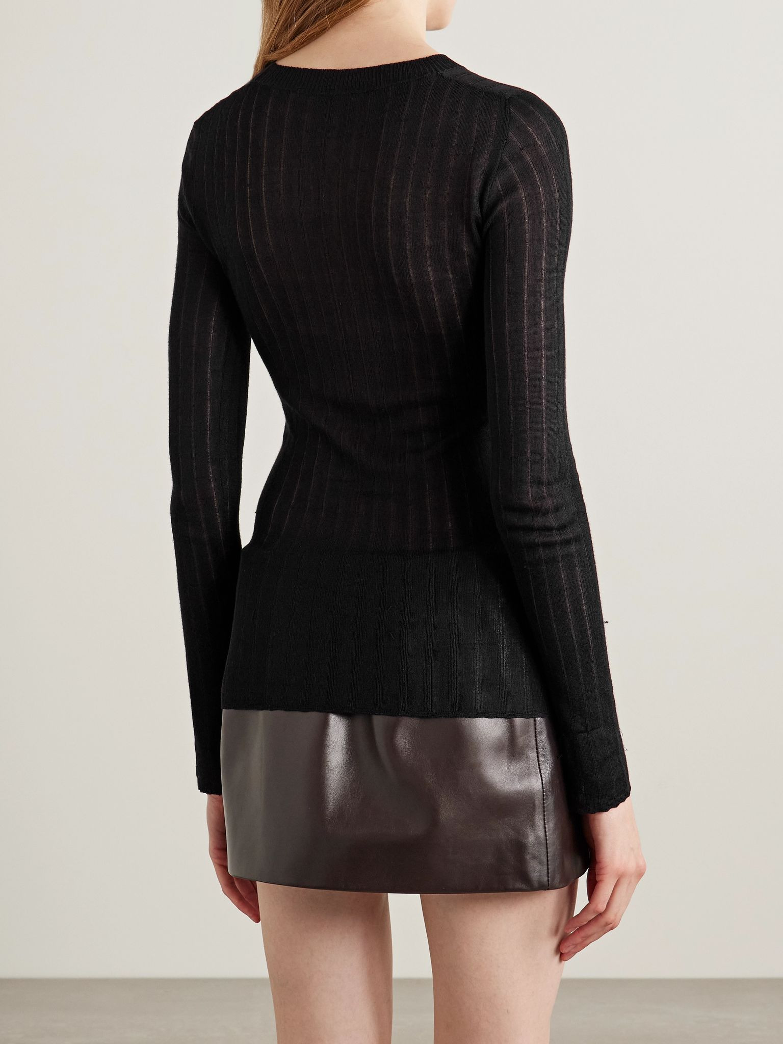 Elm ribbed silk and wool-blend top Black - 4