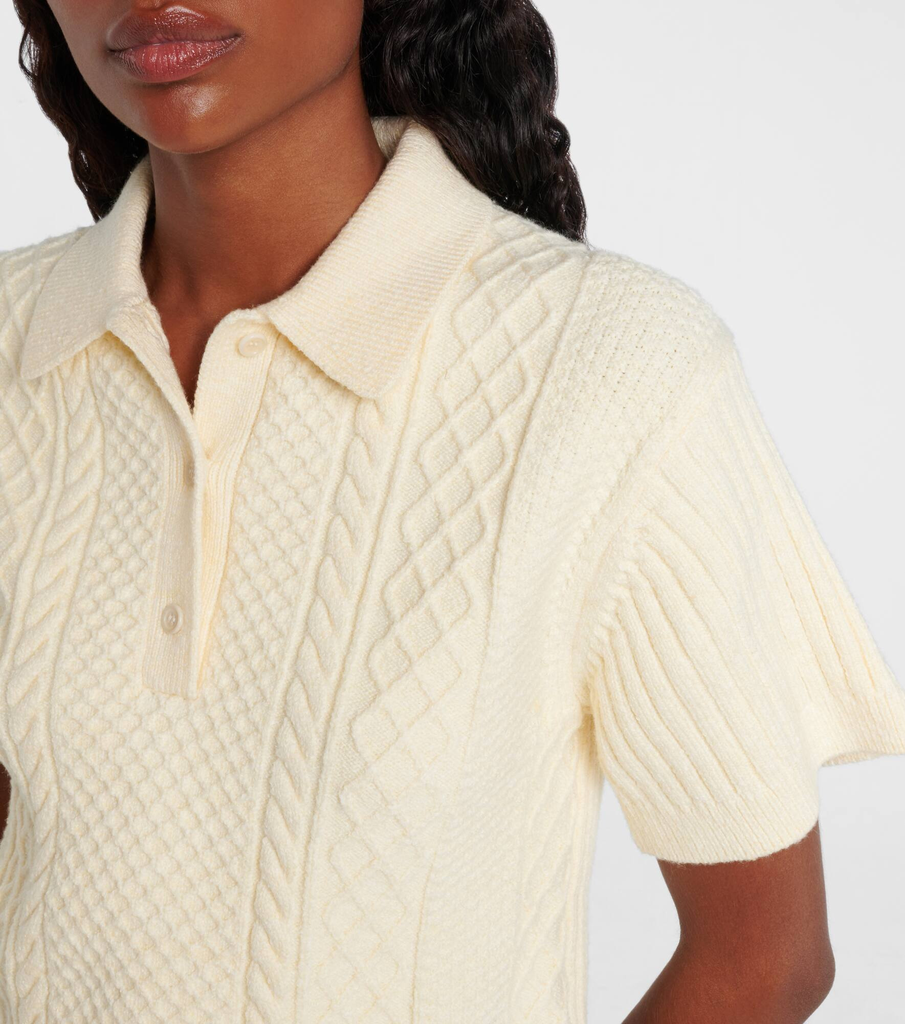 Cable-knit wool and cotton-blend polo shirt - 4