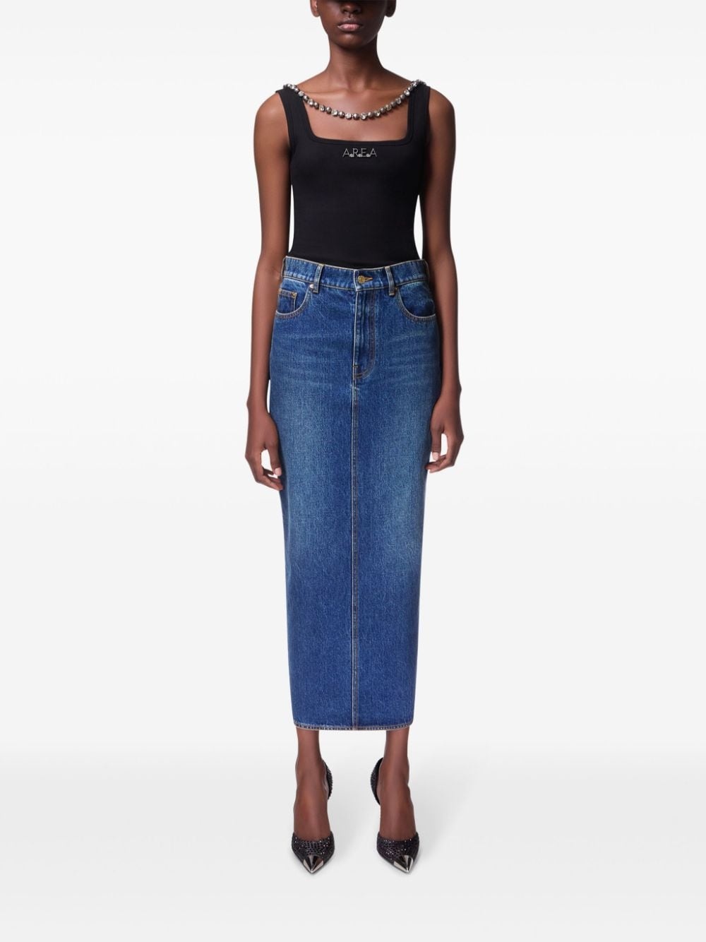 logo-charm denim midi skirt - 3