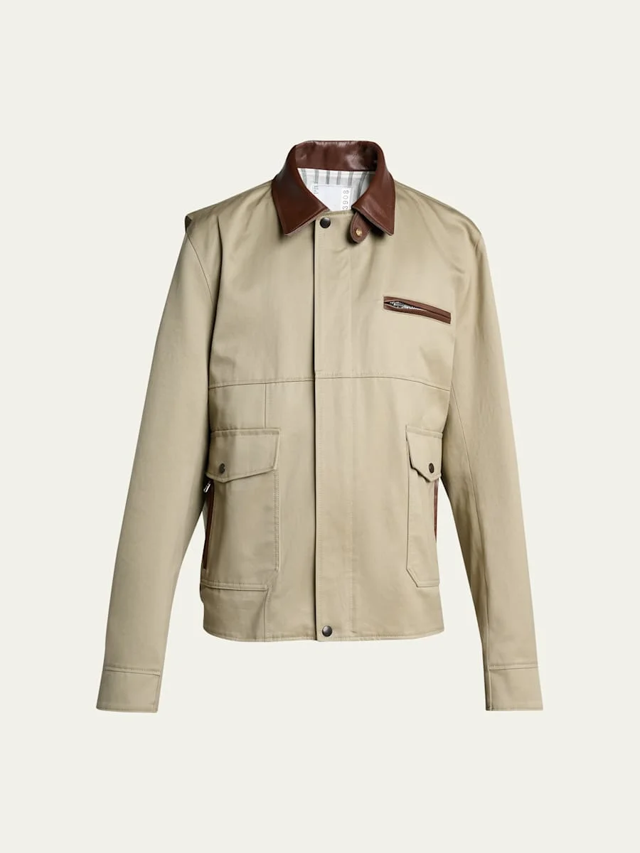 Men's Canvas and Leather Shirt Jacket - 1