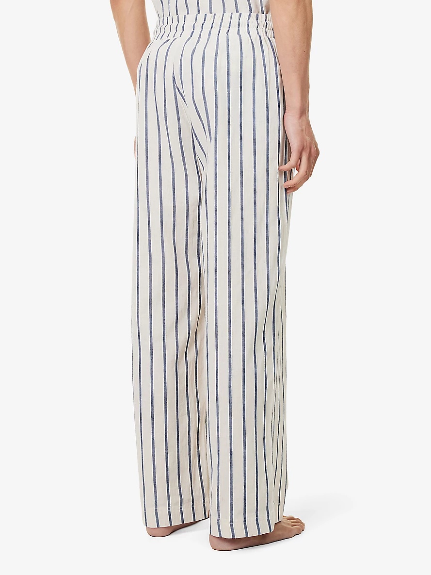 Stripe-print straight-leg cotton and linen-blend trousers - 4