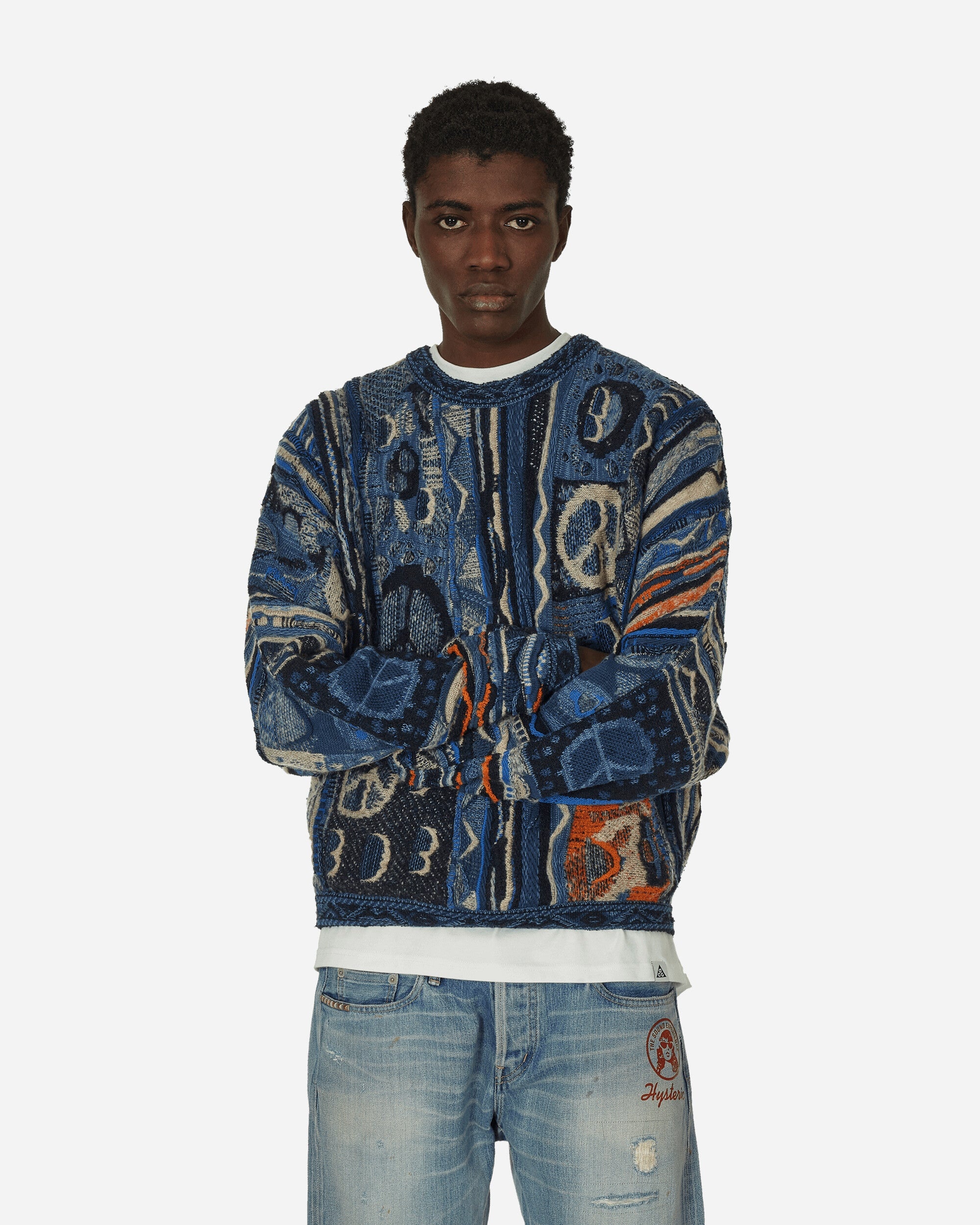 Kapital 7G Boro Gaudy Knit Sweater Navy | slamjam | REVERSIBLE