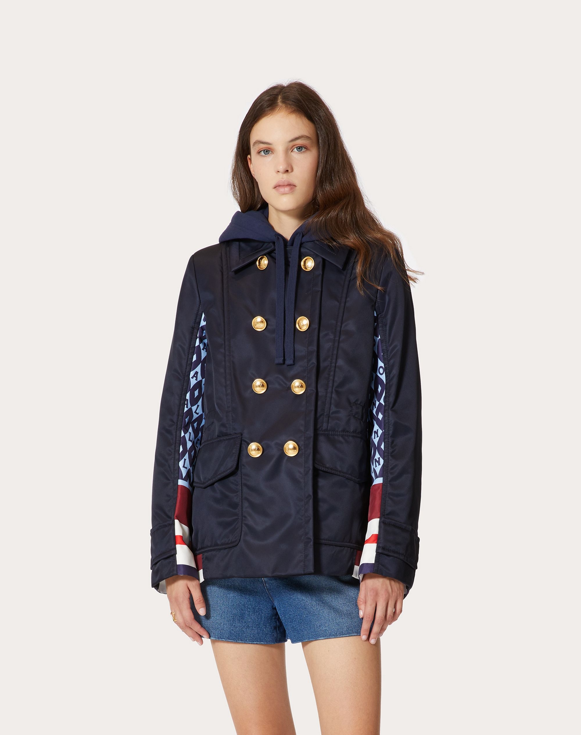 PRINTED NYLON PEA COAT - 3