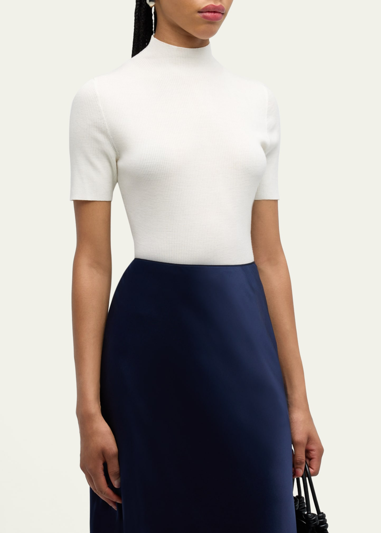 Leenda Regal Merino Wool Short-Sleeve Mock-Neck Top - 4