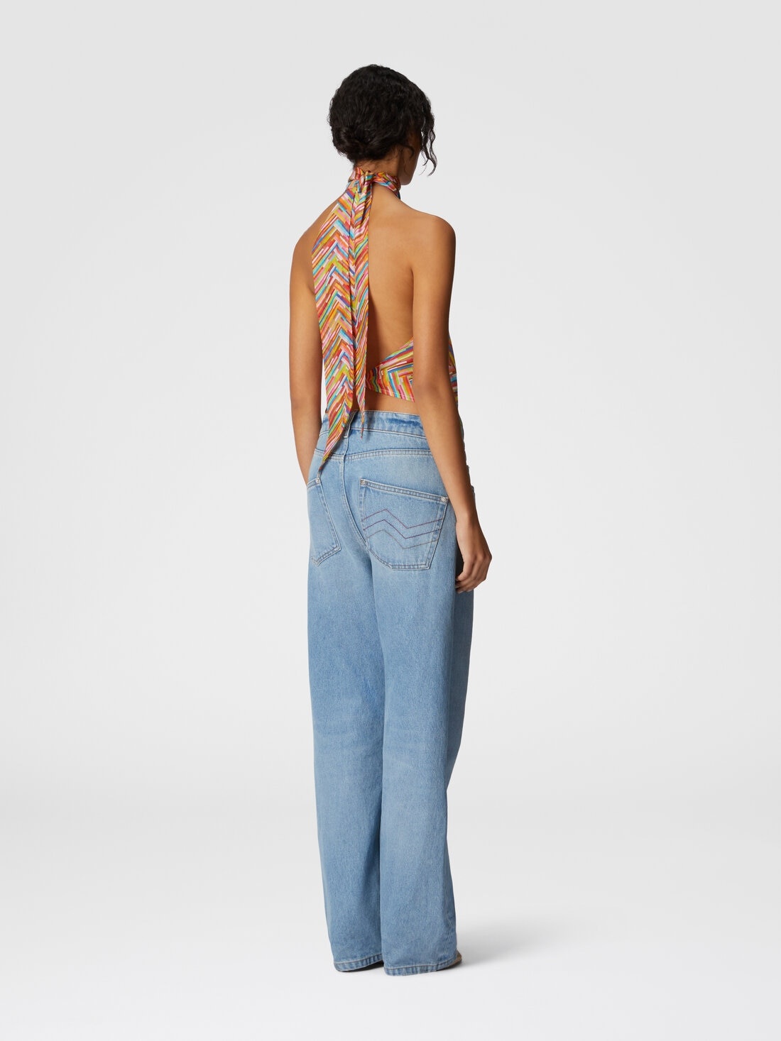 Sleeveless turtleneck top in printed cotton and silk blend - 3