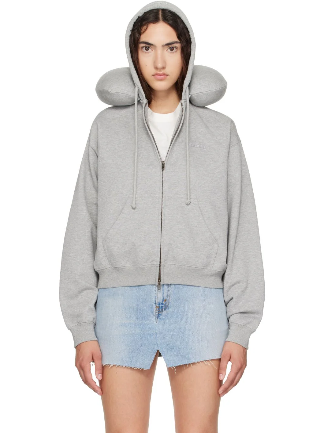 Gray Neck Pillow Fitted Zip Up Hoodie - 1