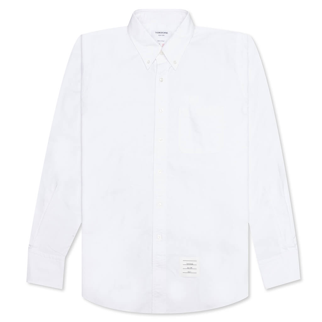 THOM BROWNE SOLID OXFORD STRAIGHT FIT BUTTON DOWN L/S SHIRT - WHITE - 1