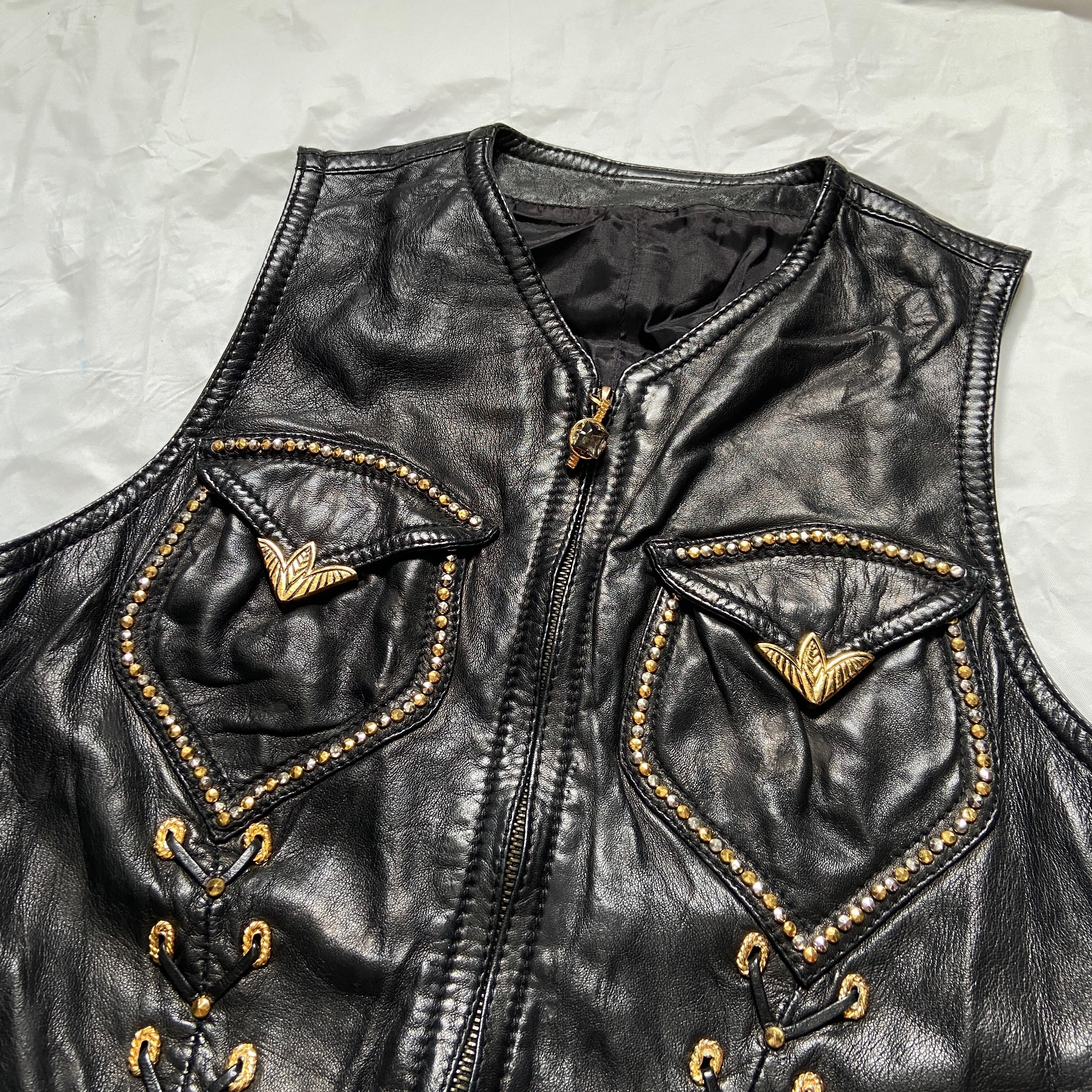 Gianni Versace Spring 1993 Western Lambskin Leather Gold Embellished Vest 40 1992 - 7