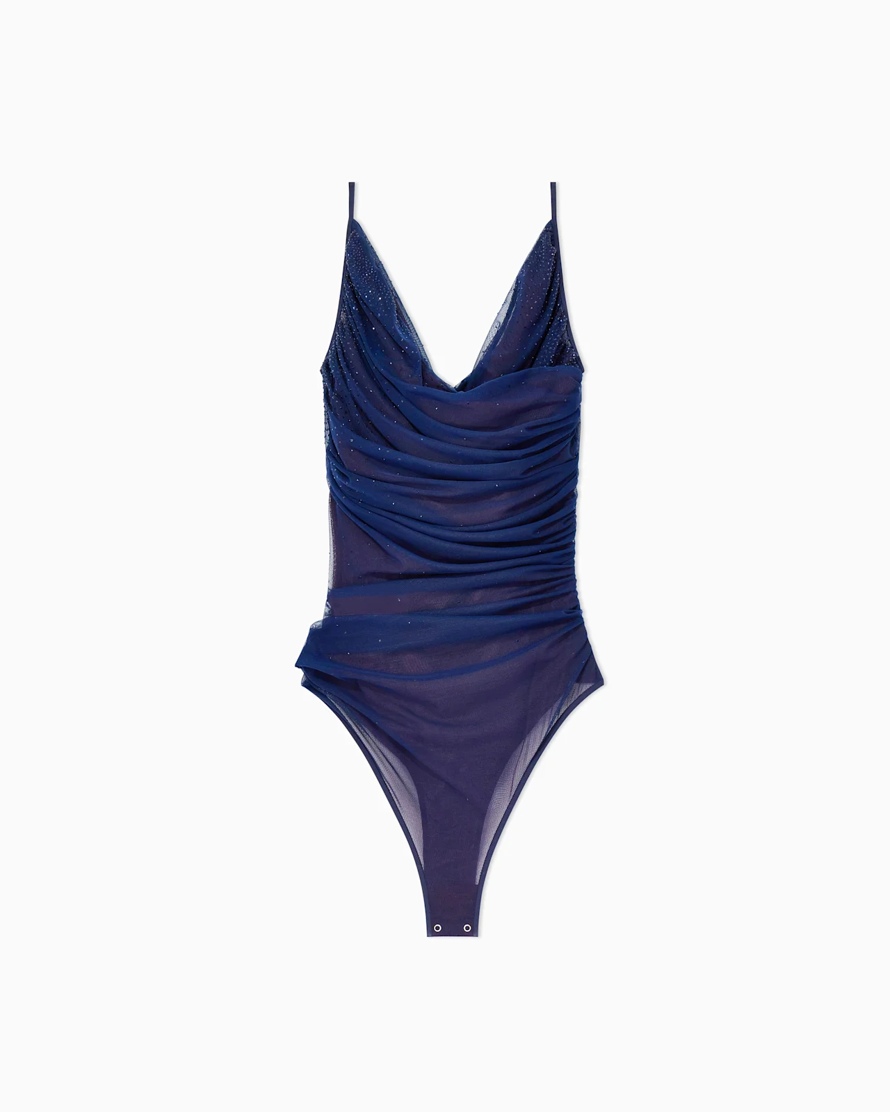 STRETCH TULLE BODYSUIT WITH DRAPED NECKLINE AND STRASS - 1