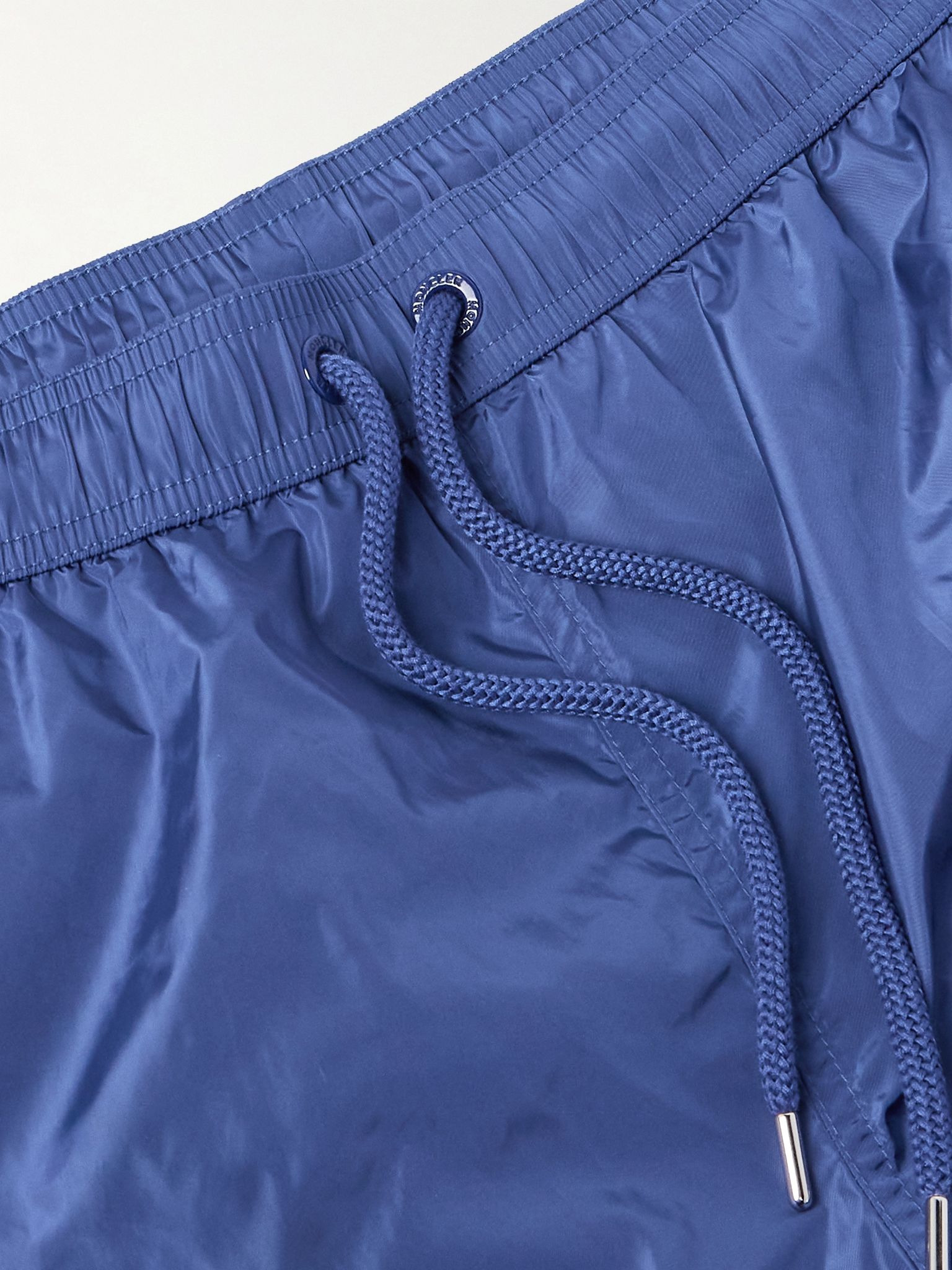 Straight-Leg Mid-Length Logo-Appliquéd Striped Swim Shorts Blue - 2
