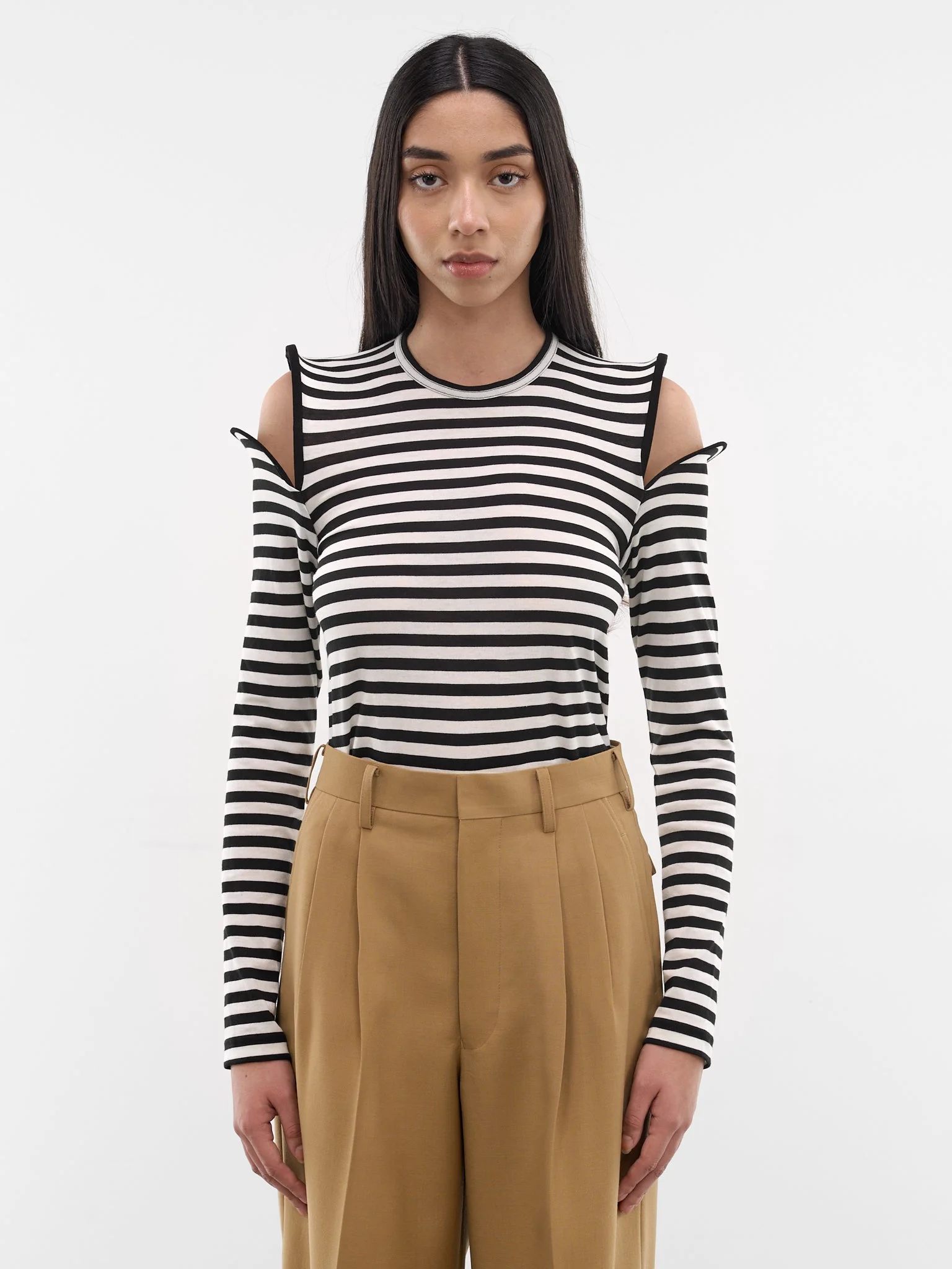 Striped Sculptural Shoulder Cut-Out Top - 1