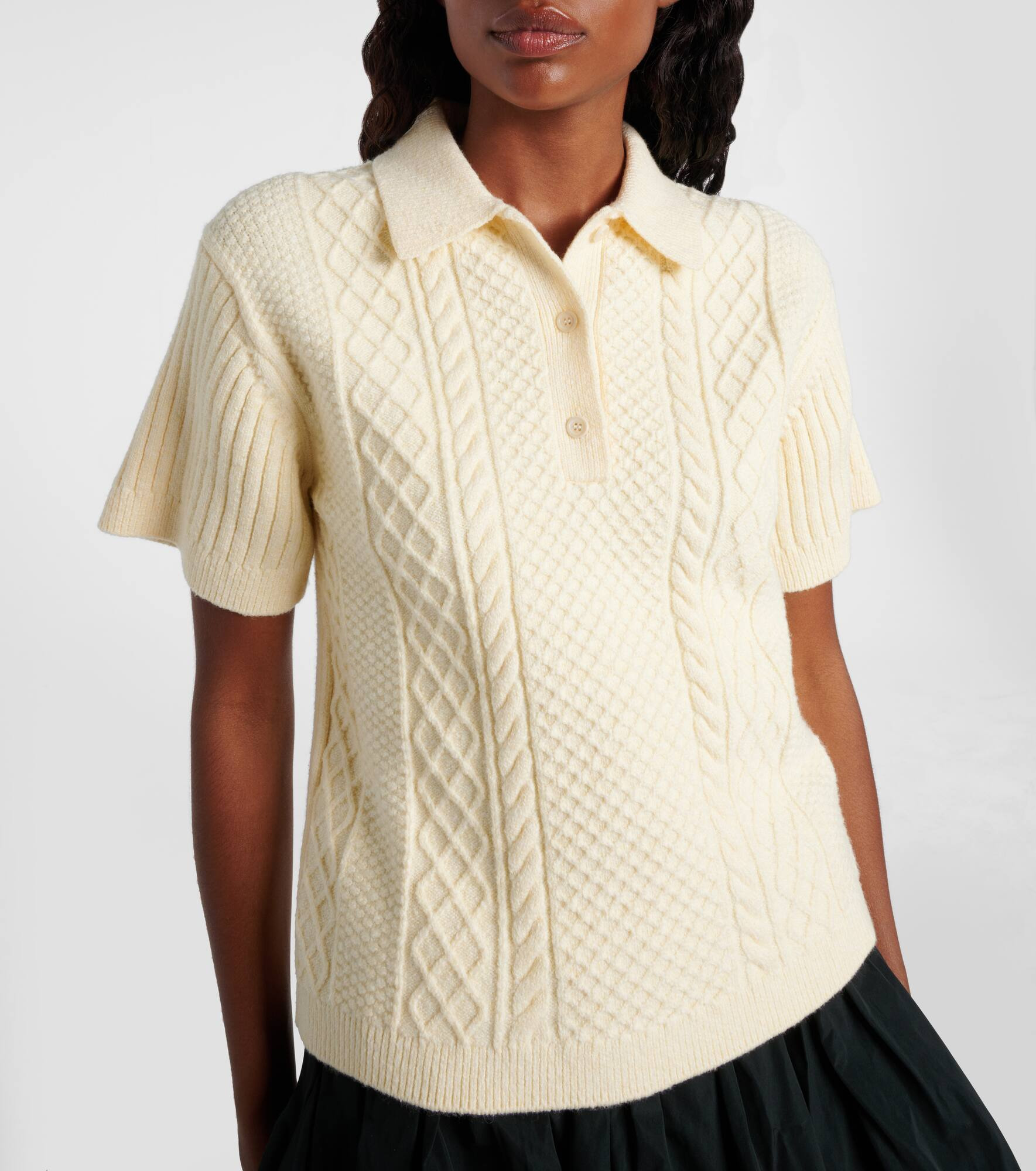 Cable-knit wool and cotton-blend polo shirt - 5
