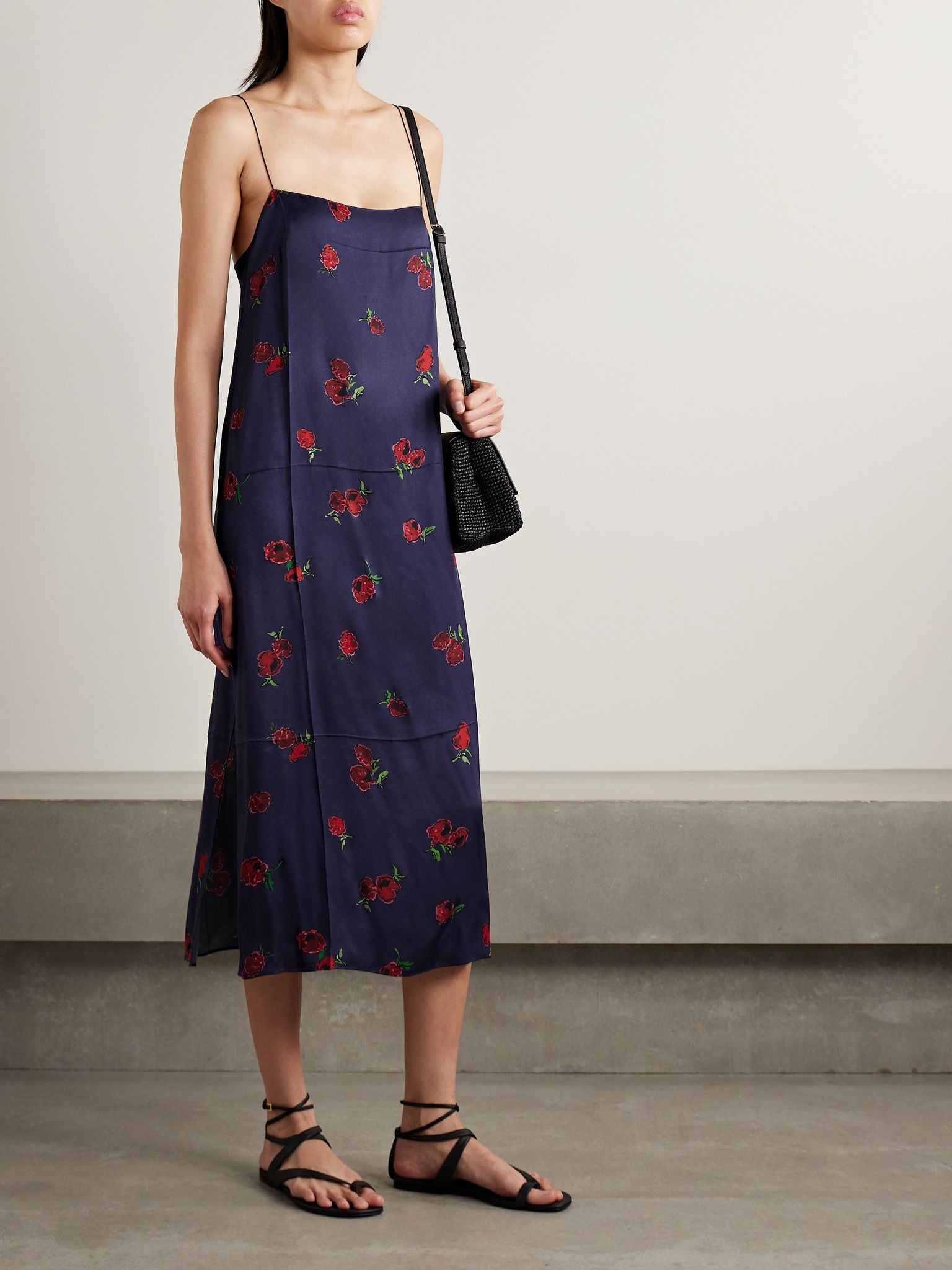 Sicily printed satin-twill midi dress Navy - 2