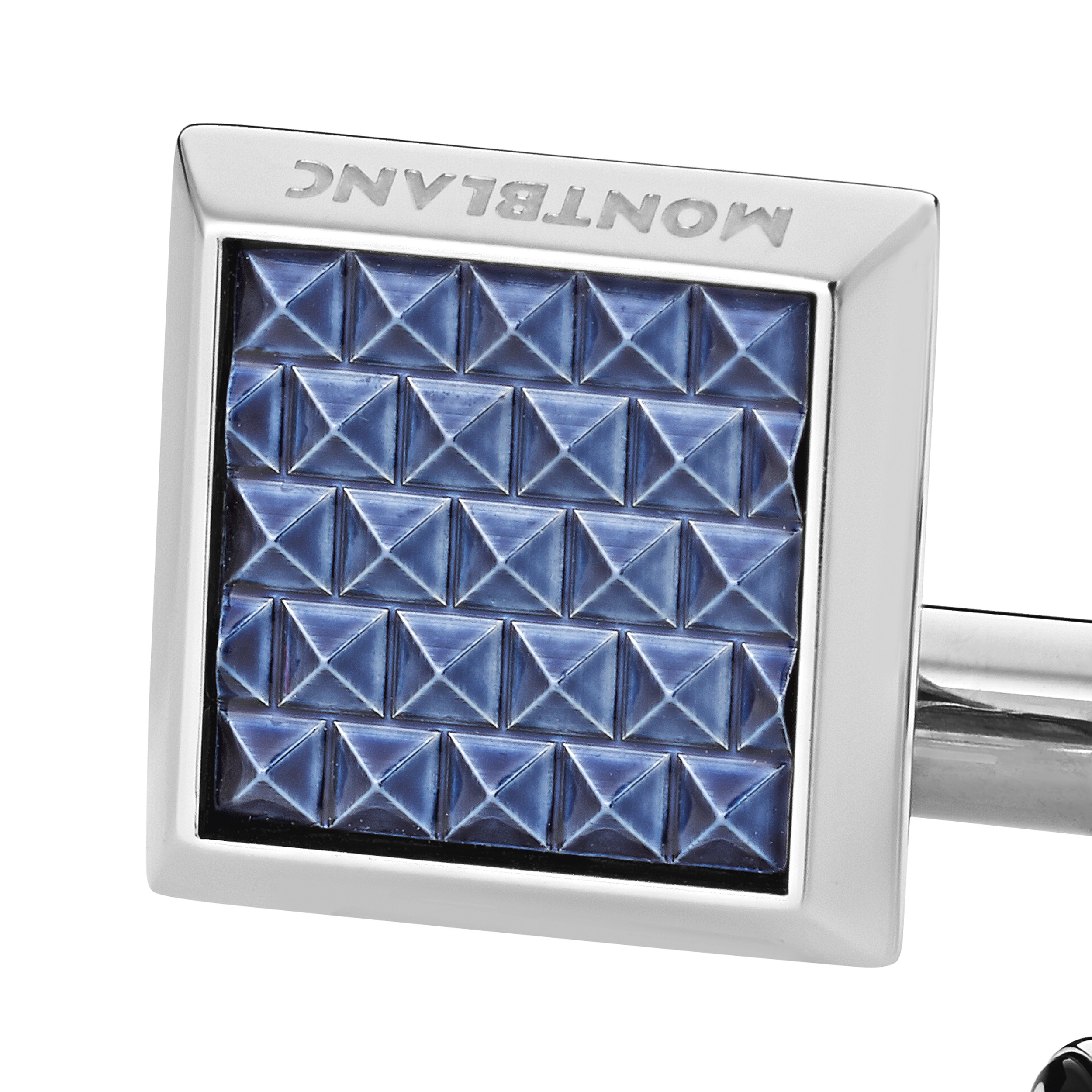 Cufflinks, rectangular in stainless steel with blue patterned inlay - 3