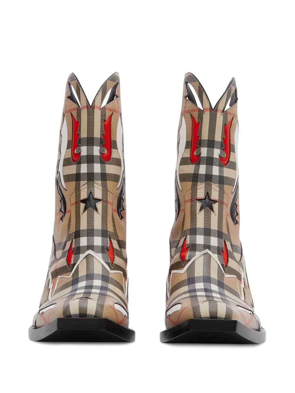 topstitch appliqué vintage check cowboy boots - 4