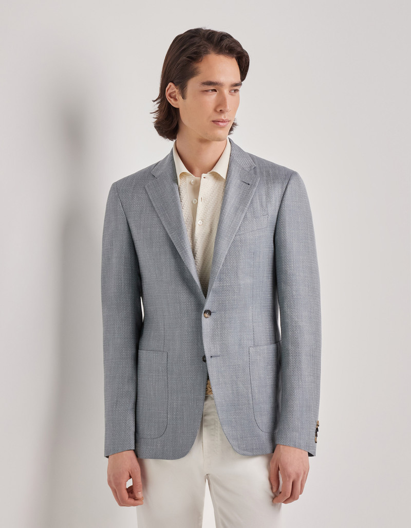 NAVY BLUE TRICOT-EFFECT COTTON JERSEY JACKET 153