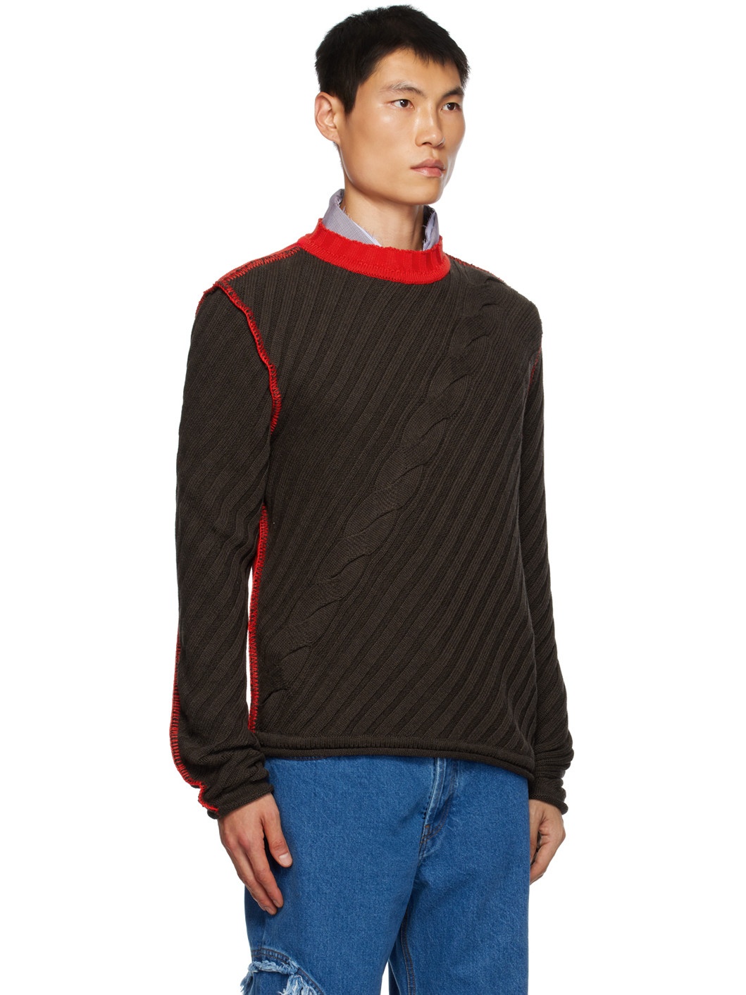Brown & Red Contrast Sweater - 2
