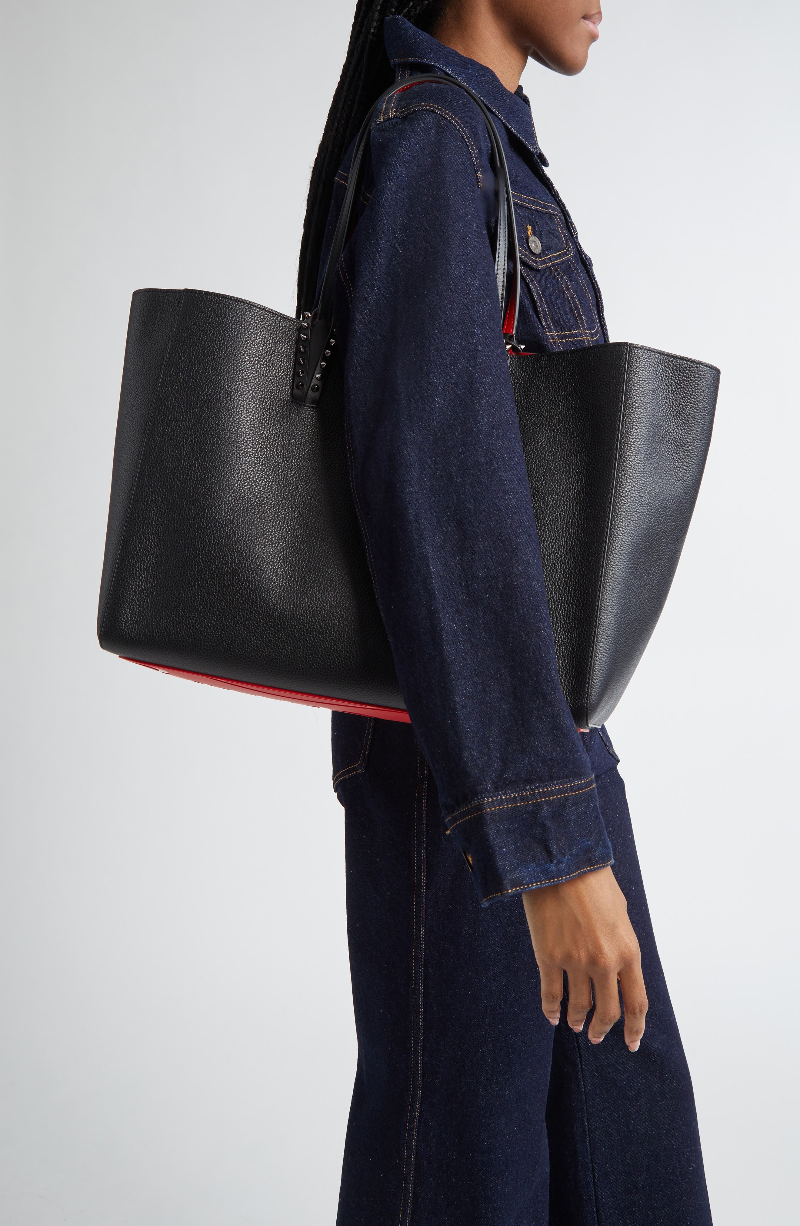 Christian Louboutin Large Cabata Soft Leather Tote Bag in Black/Gun Metal at Nordstrom - 2