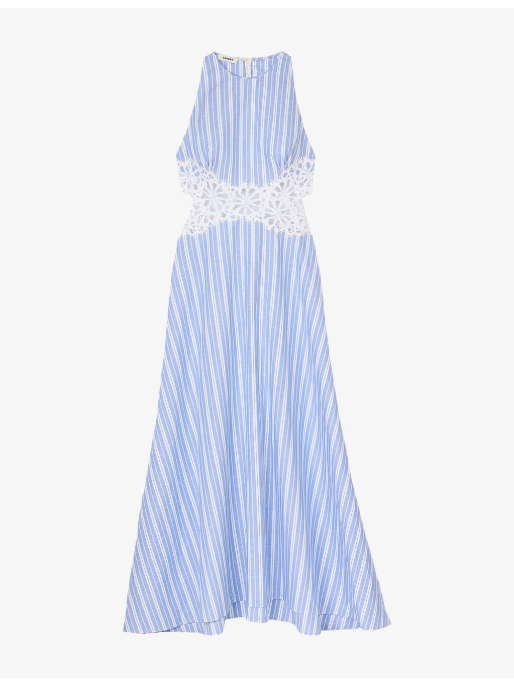 Stripe-Print Cut-Out Lace Cotton and Linen-Blend Midi Dress - 1